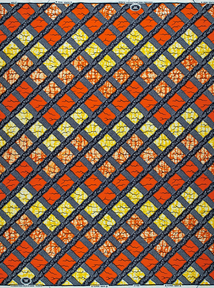 Vibrant orange yellow diamond-patterned african super-wax vl02788.230
