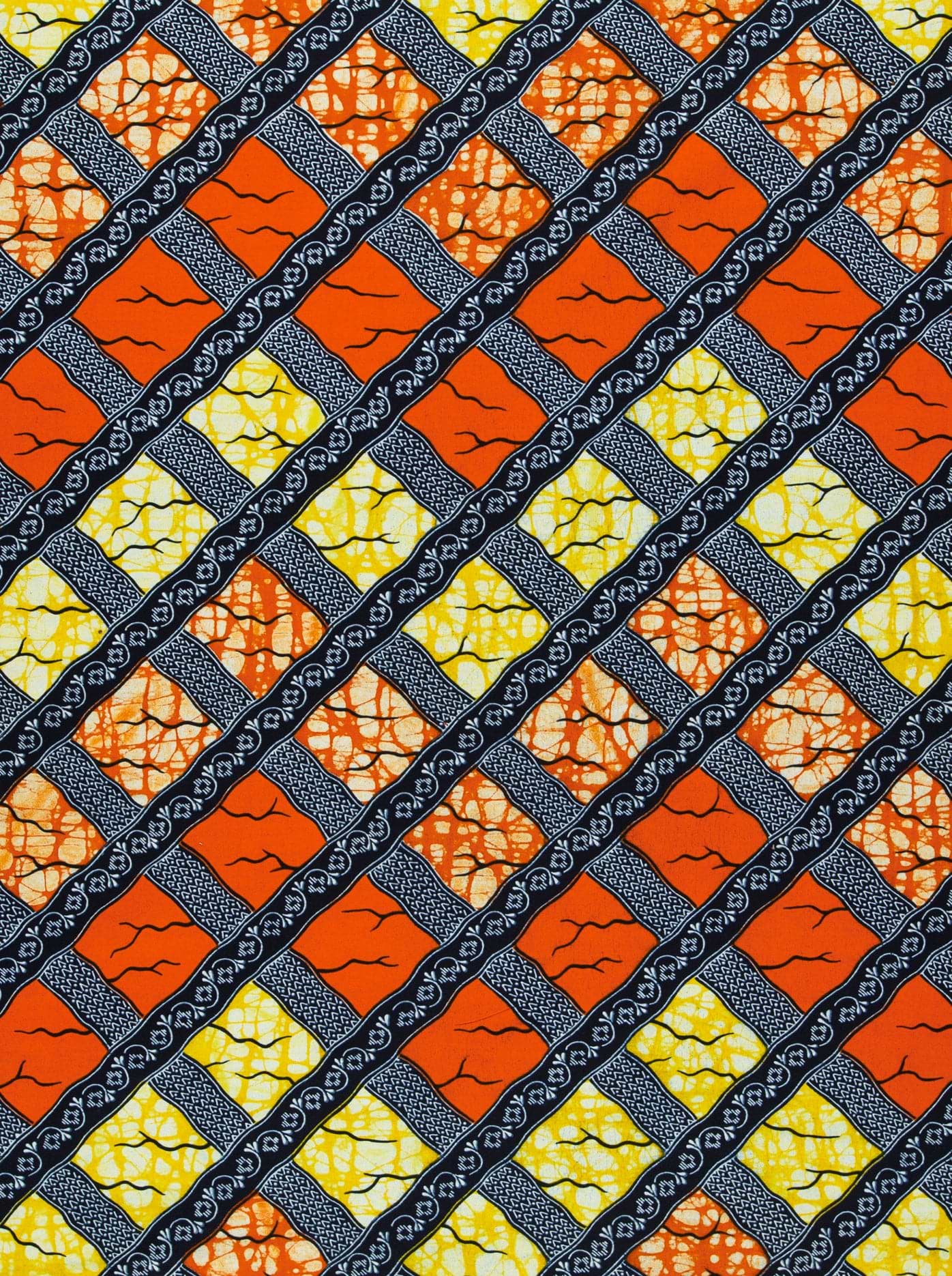 Vibrant orange yellow diamond-patterned african super-wax vl02788.230
