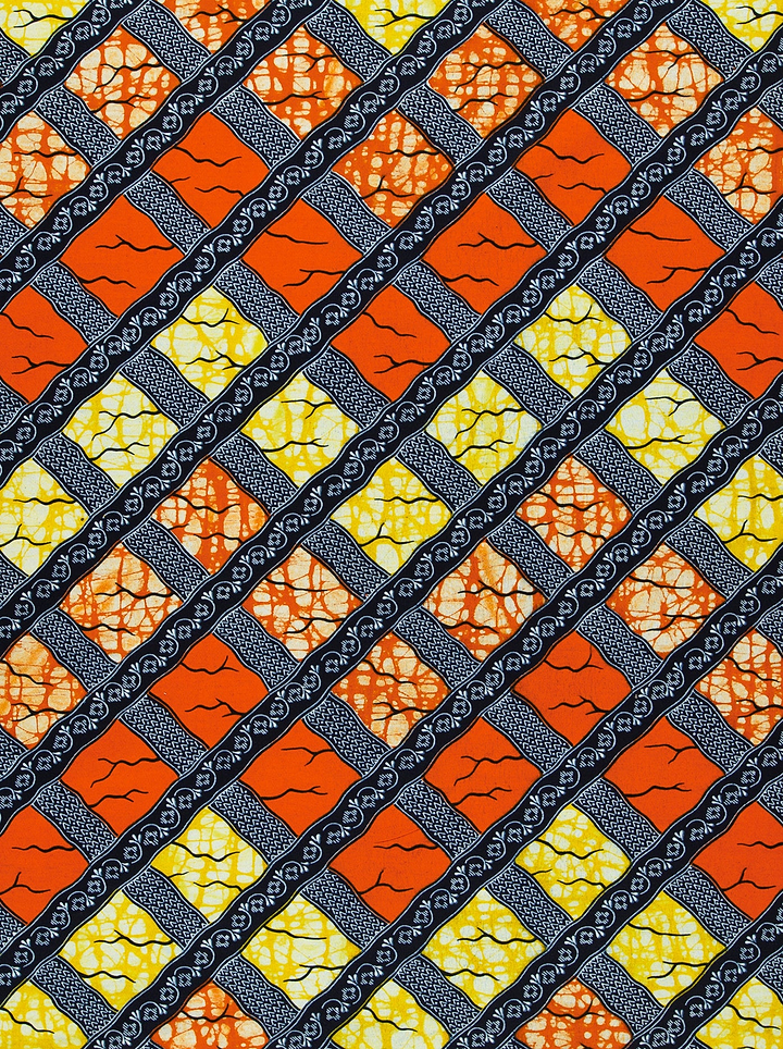 Vibrant orange yellow diamond-patterned african super-wax vl02788.230