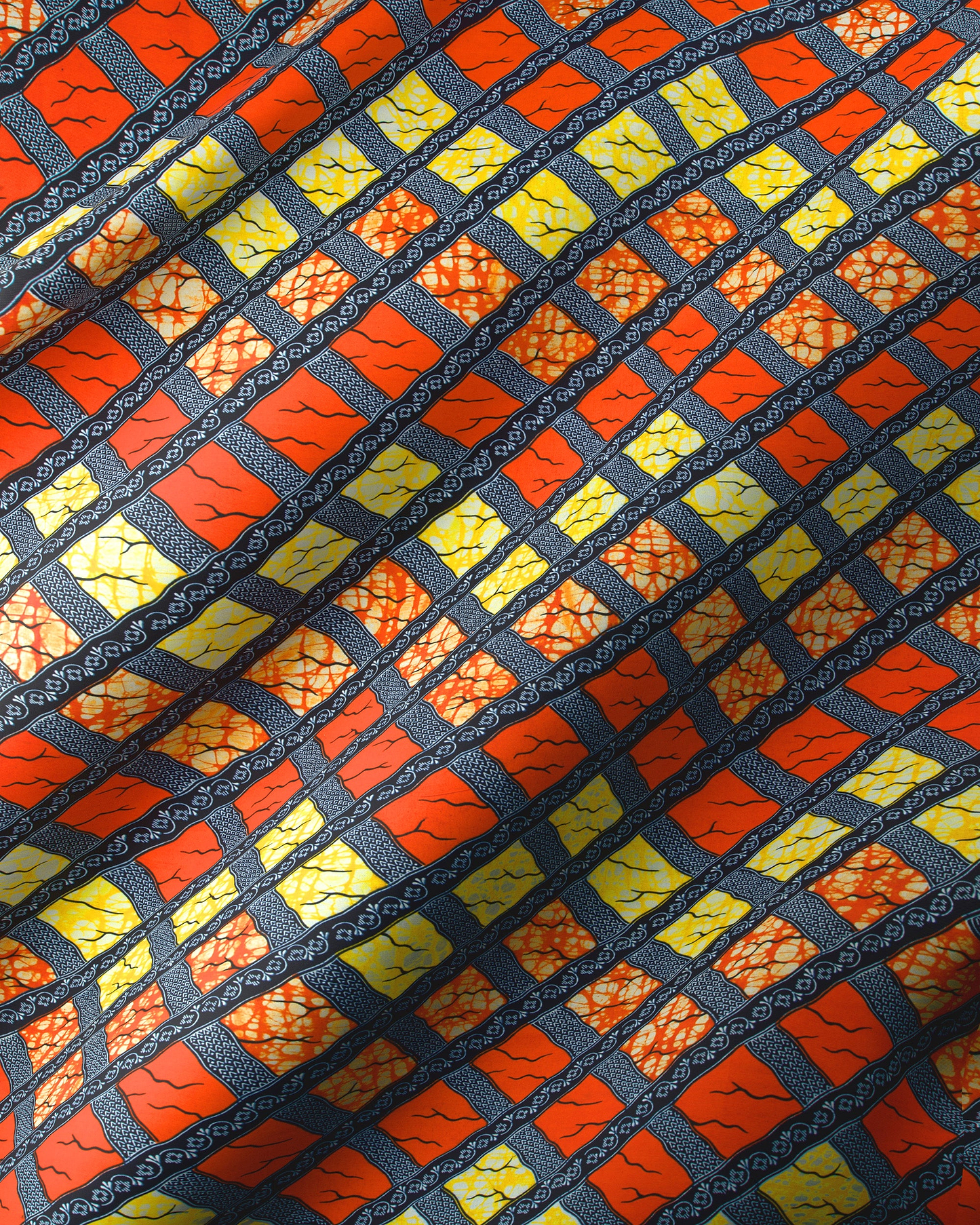 Vibrant orange yellow geometric-patterned african super-wax vl02788.230