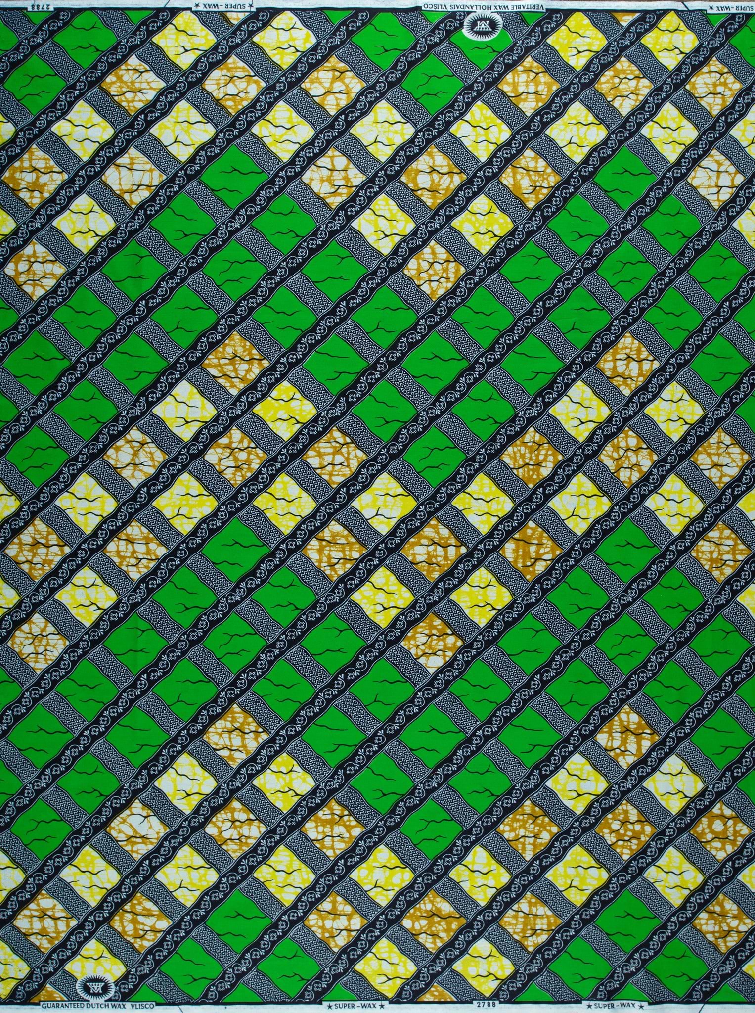 Vibrant green yellow diamond-patterned african super-wax vl02788.299