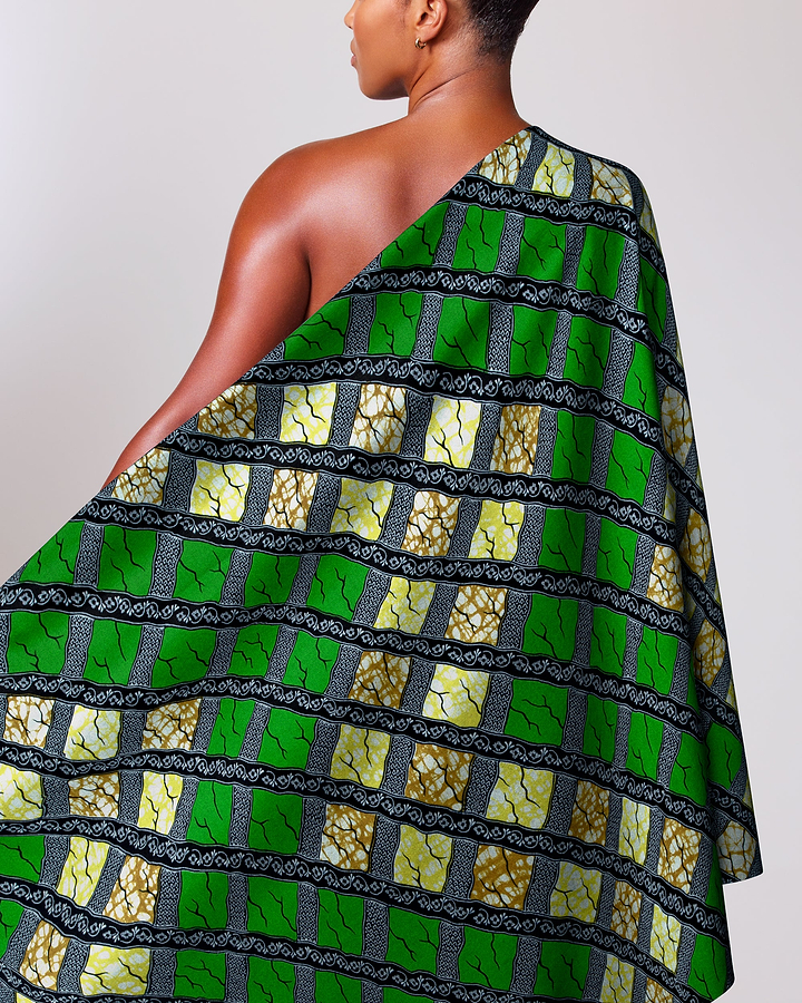 Vibrant green yellow patterned one-shoulder super-wax vl02788.299