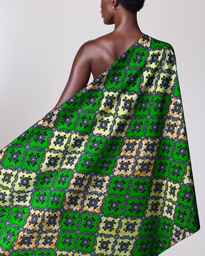 Vibrant green cream patterned fabric super-wax vl02789.240