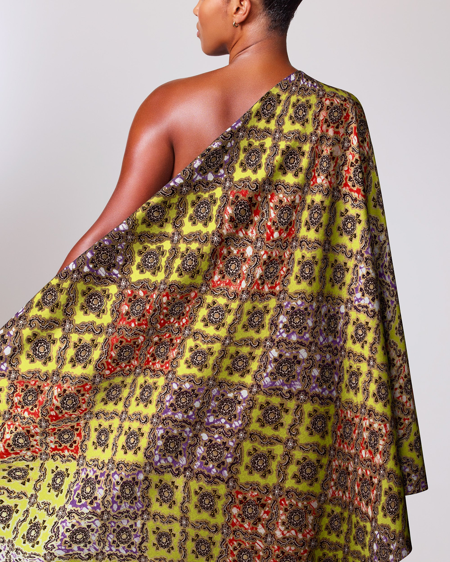 Vibrant one-shoulder wrap dress bold super-wax vl02789.249
