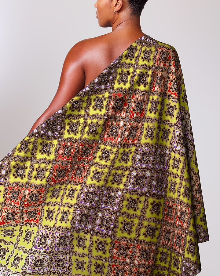 Vibrant one-shoulder wrap dress bold super-wax vl02789.249