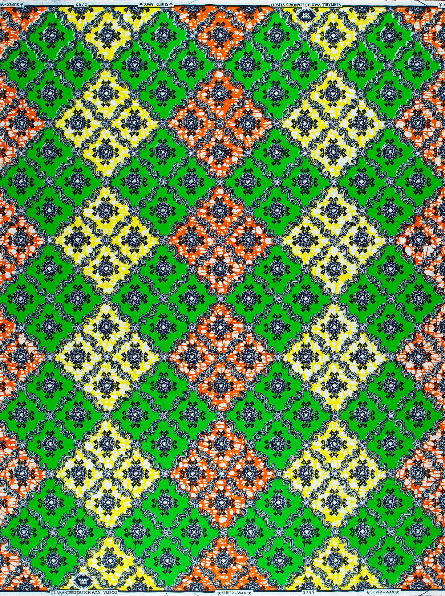 Vibrant green yellow orange diamond-patterned super-wax vl02789.278