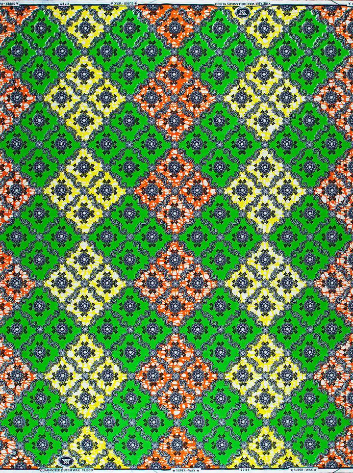 Vibrant green yellow orange diamond-patterned super-wax vl02789.278