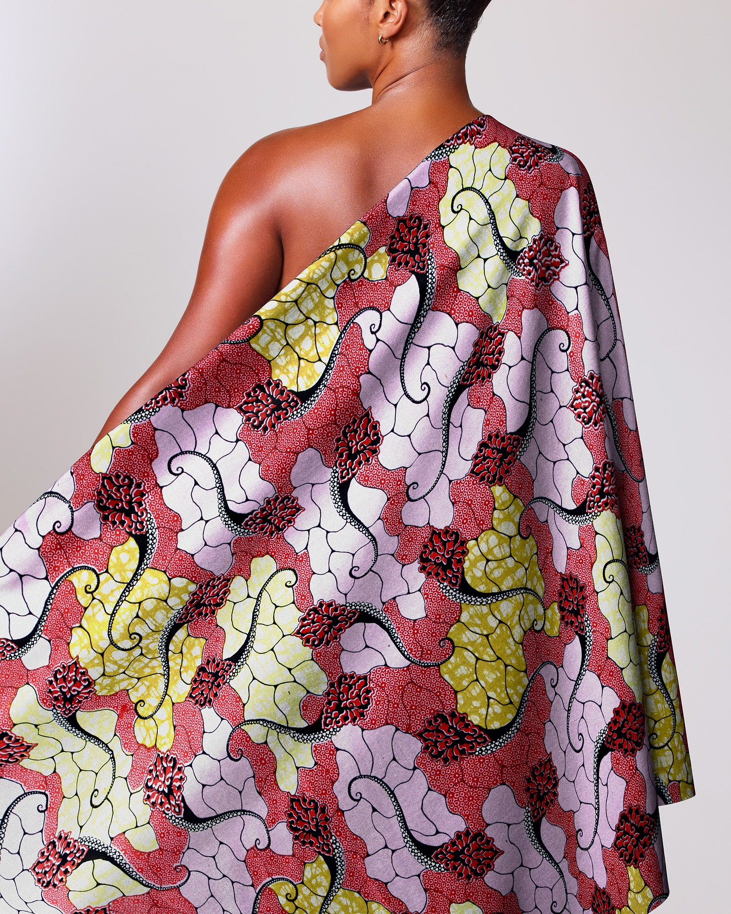 Vibrant one-shoulder wrap dress bold super-wax vl02846.208