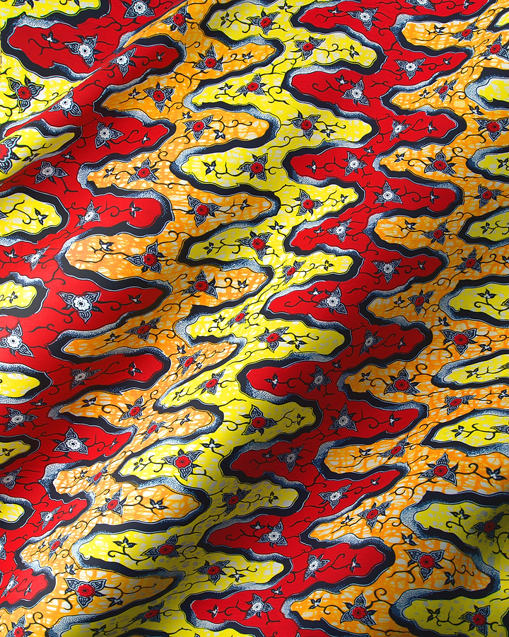 Vibrant red yellow african print super-wax vl02918.028