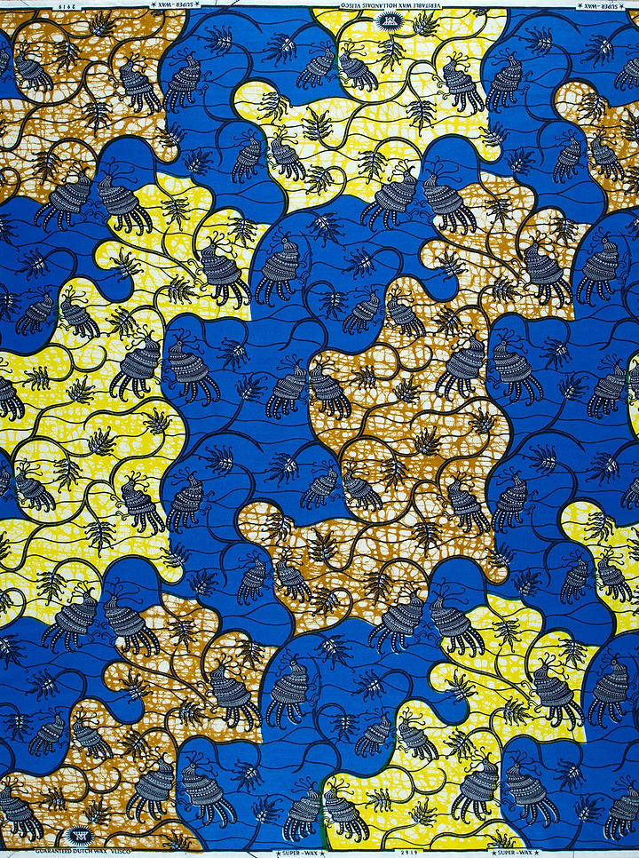 Vibrant blue yellow african print super-wax vl02919.086