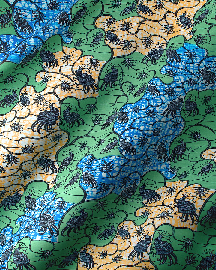 Vibrant green blue yellow fabric super-wax vl02919.111