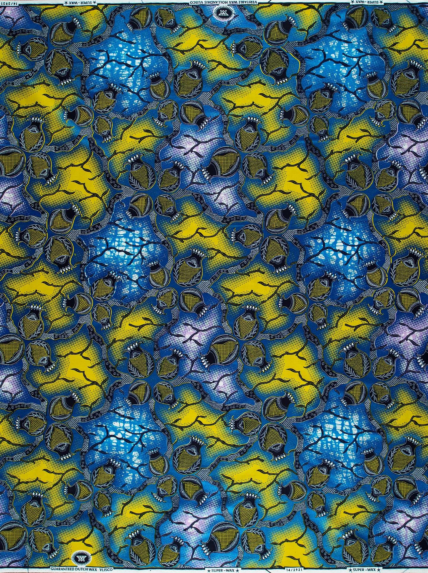 Vibrant blue yellow african print super-wax vl02921.396