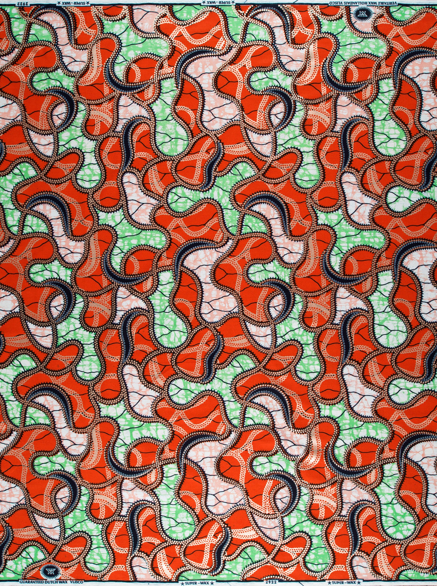 Vibrant orange green cream-colored african super-wax vl02922.254