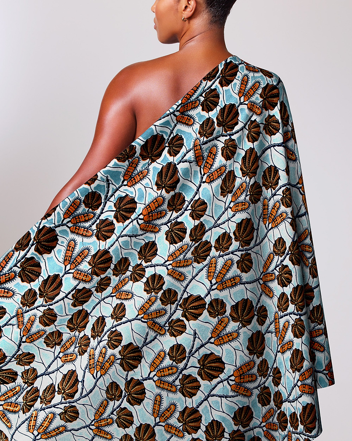 One-shoulder dress made vibrant patterned wax glitterglam vl03004.014