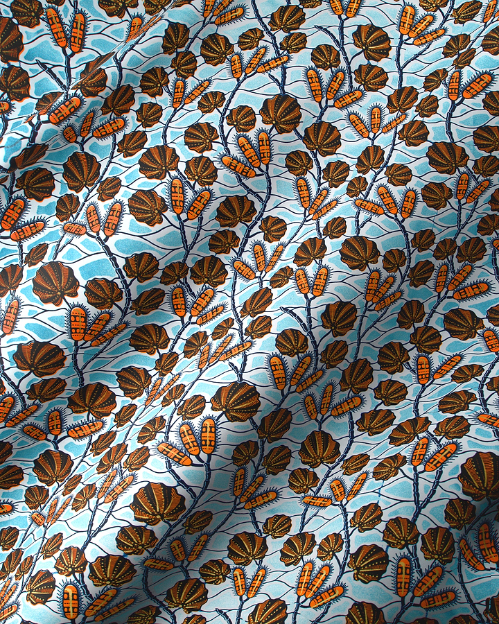 Blue fabric pattern brown leaf-like wax glitterglam vl03004.014