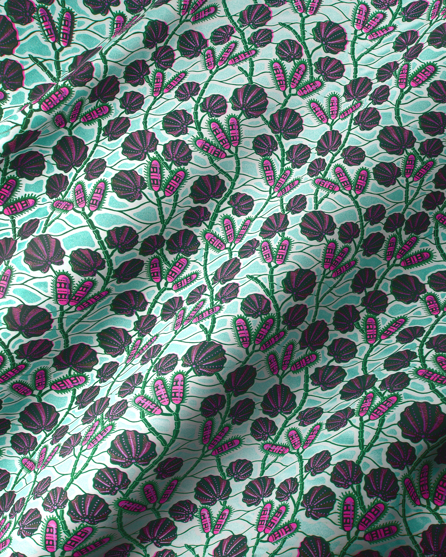 Vibrant teal fabric pattern dark wax glitterglam vl03004.015