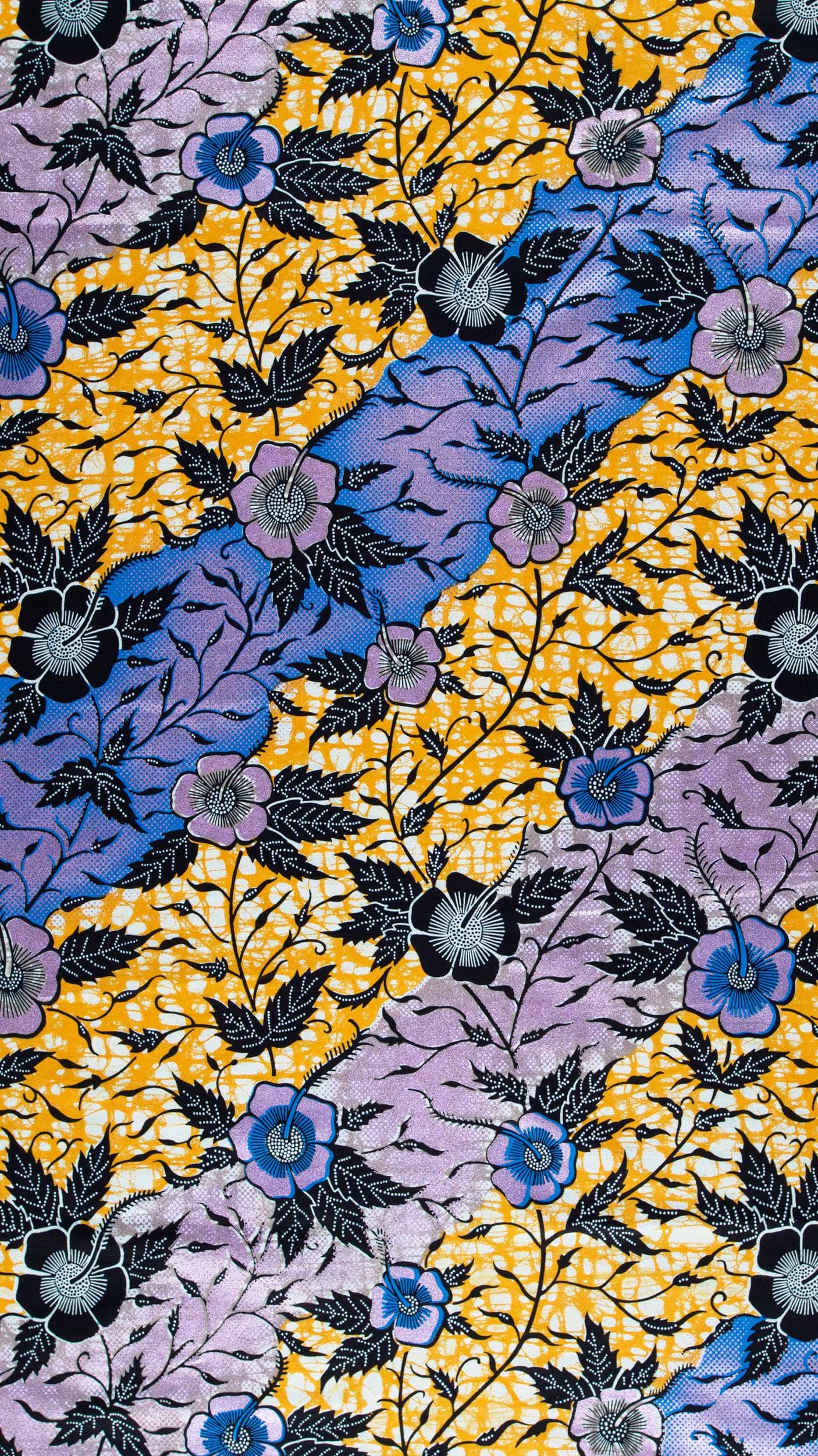 Vibrant yellow purple batik fabric super-wax vl03031.055
