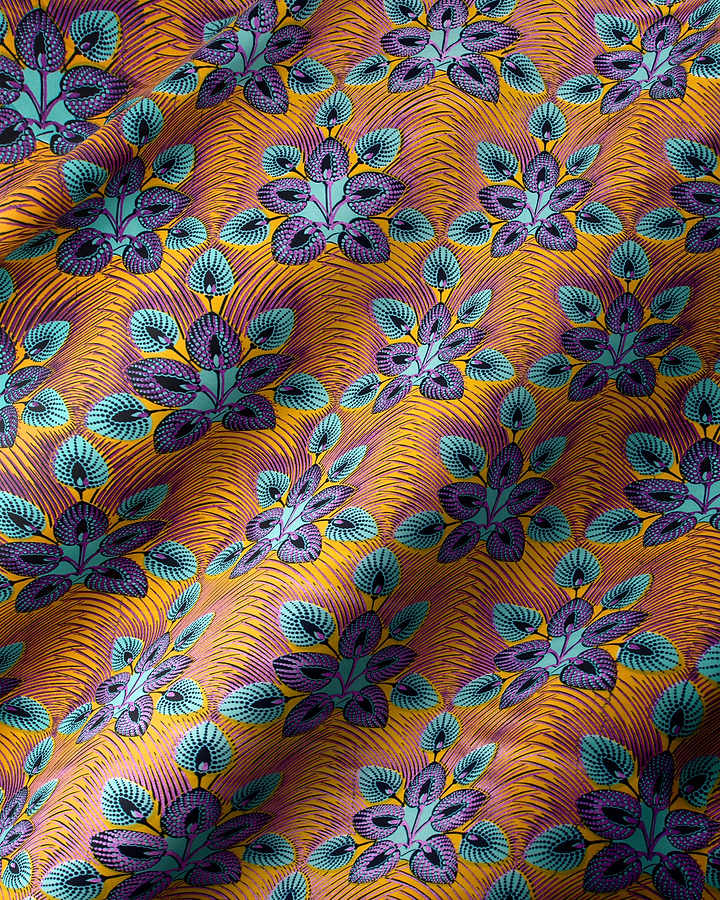 Vibrant orange fabric pattern purple wax hollandais vl03049.017