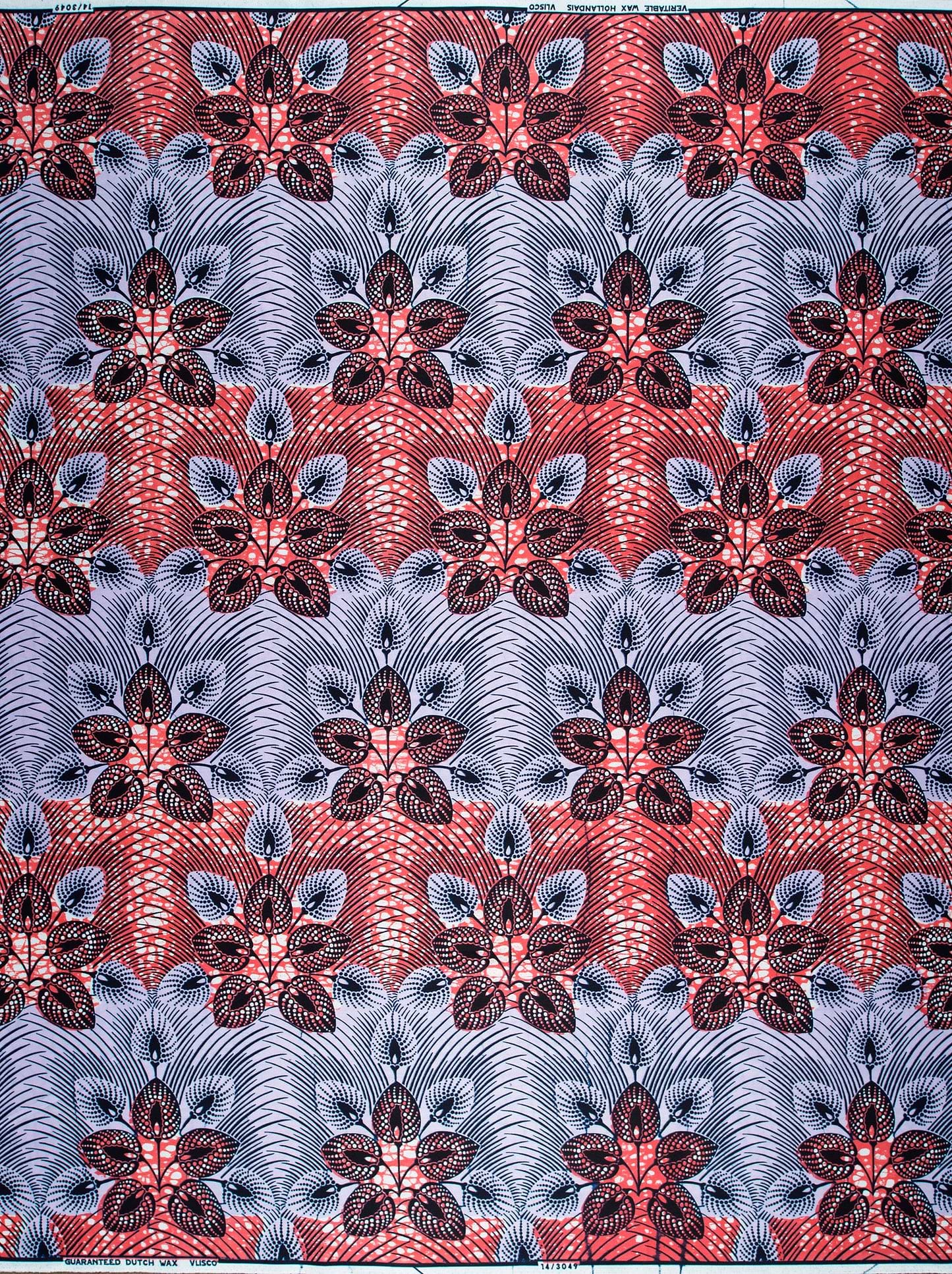 Red gray patterned african print wax hollandais vl03049.018