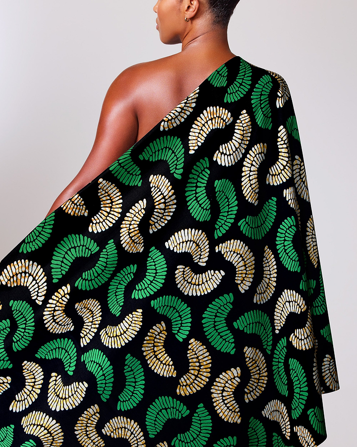 Black one-shoulder dress adorned vibrant wax hollandais vl03065.026