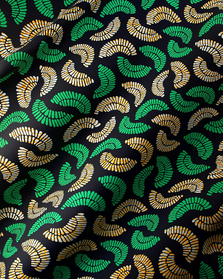 Black fabric pattern green gold wax hollandais vl03065.026
