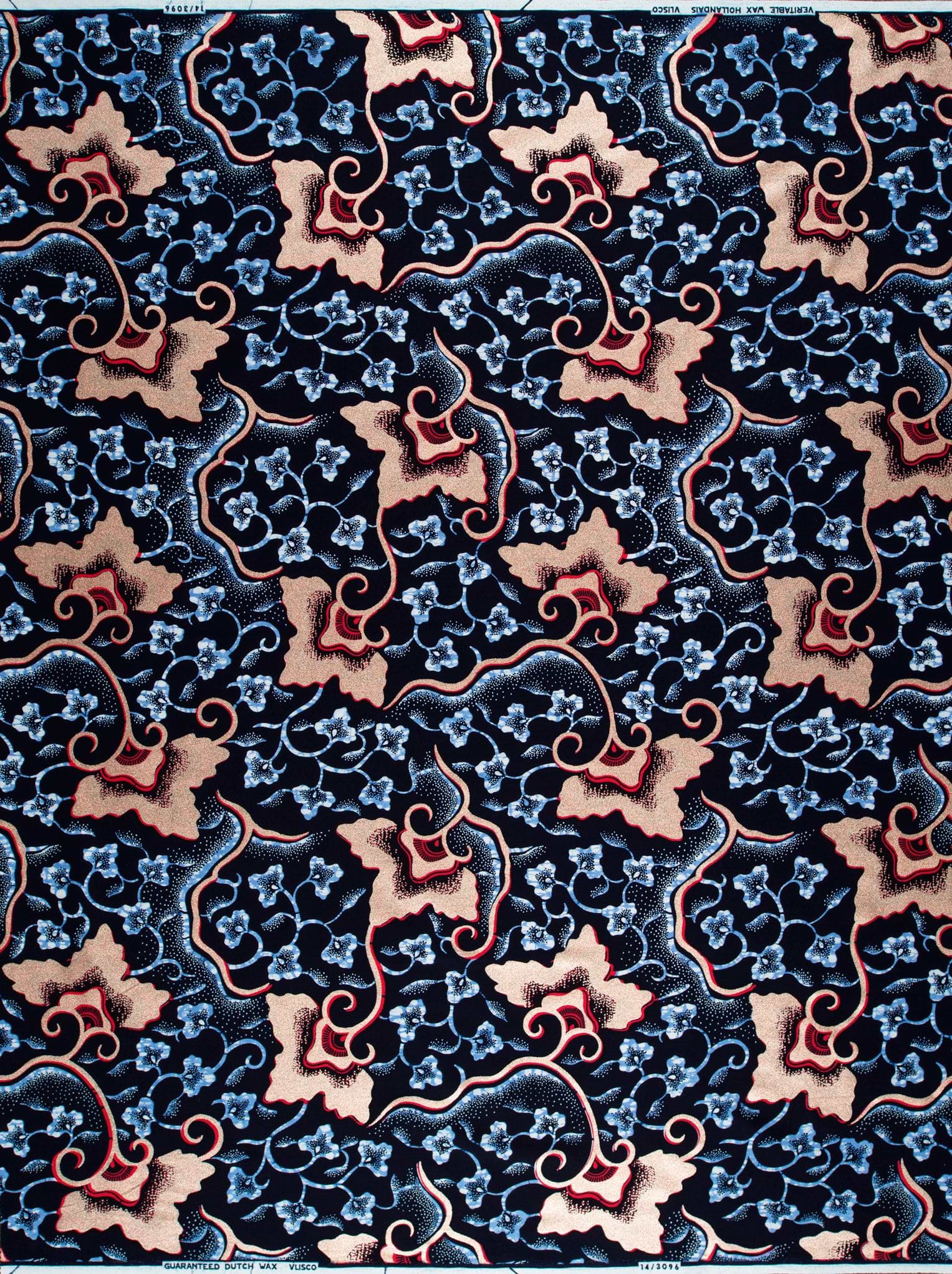 Dark blue fabric pattern beige wax hollandais vl03096.009