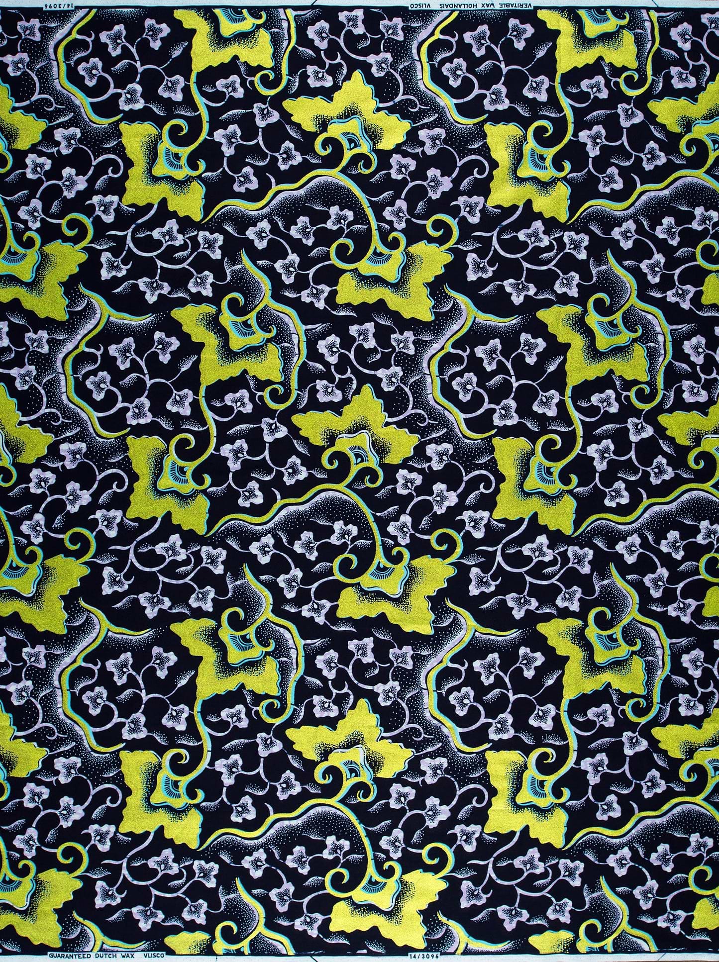 Vibrant yellow purple floral-patterned fabric wax hollandais vl03096.010