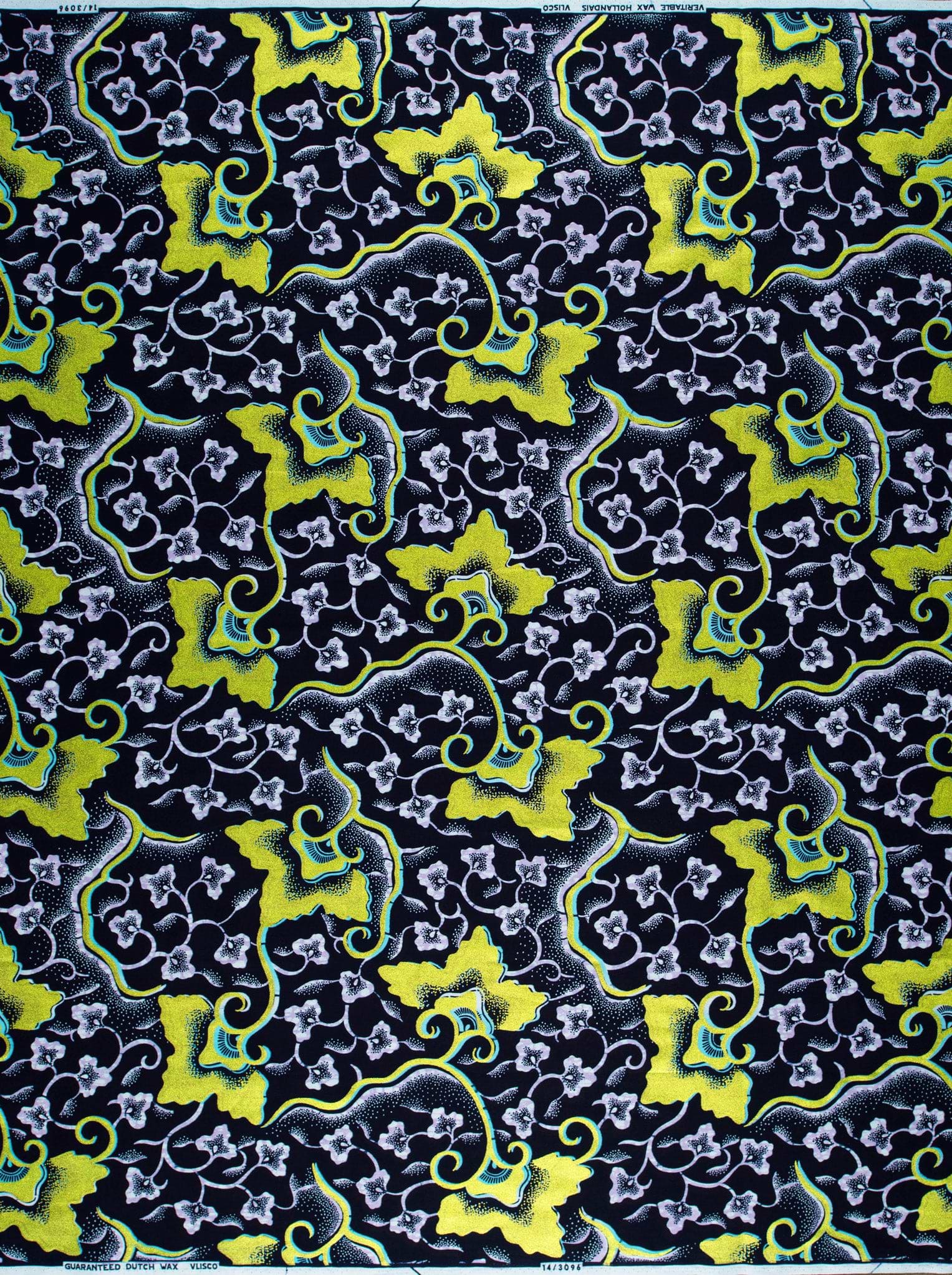 Vibrant yellow purple floral-patterned fabric wax hollandais vl03096.010