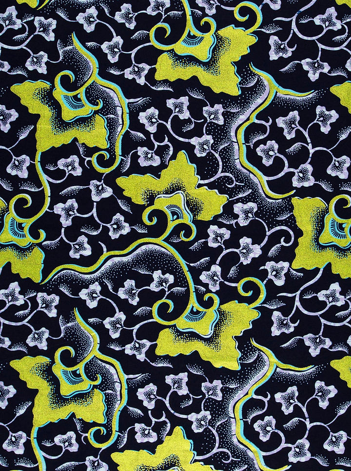 Vibrant yellow teal floral-patterned fabric wax hollandais vl03096.010