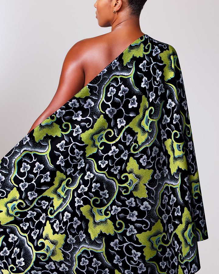 Vibrant one-shoulder wrap dress bold wax hollandais vl03096.010