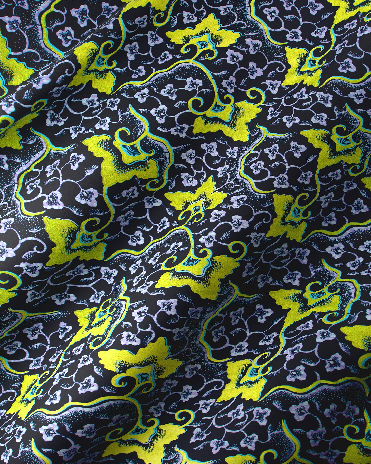 Vibrant yellow white floral-patterned fabric wax hollandais vl03096.010
