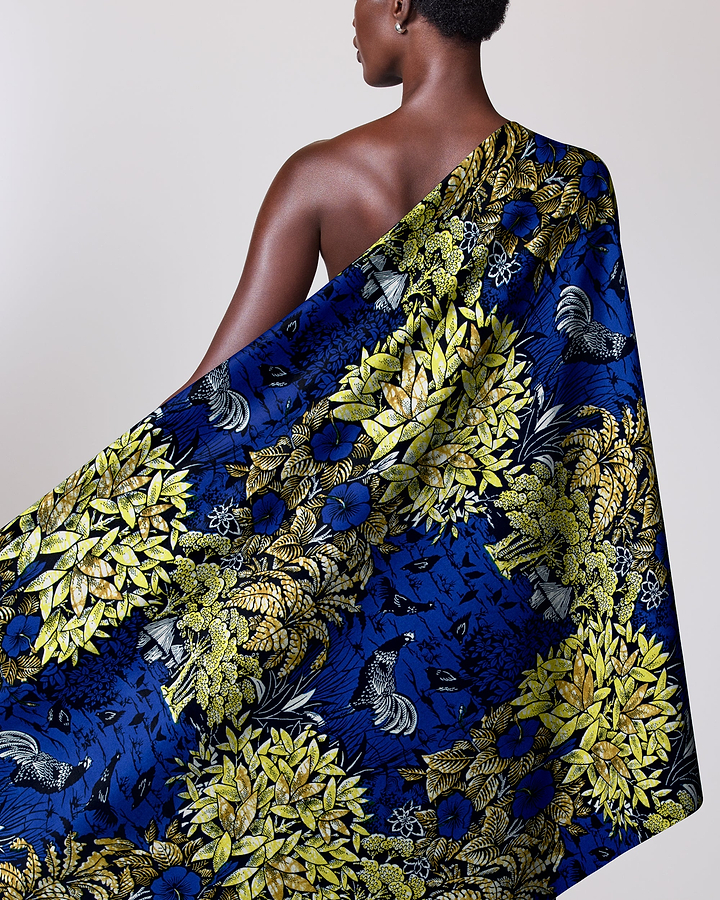 Vibrant blue gold patterned fabric super-wax vl03241.158