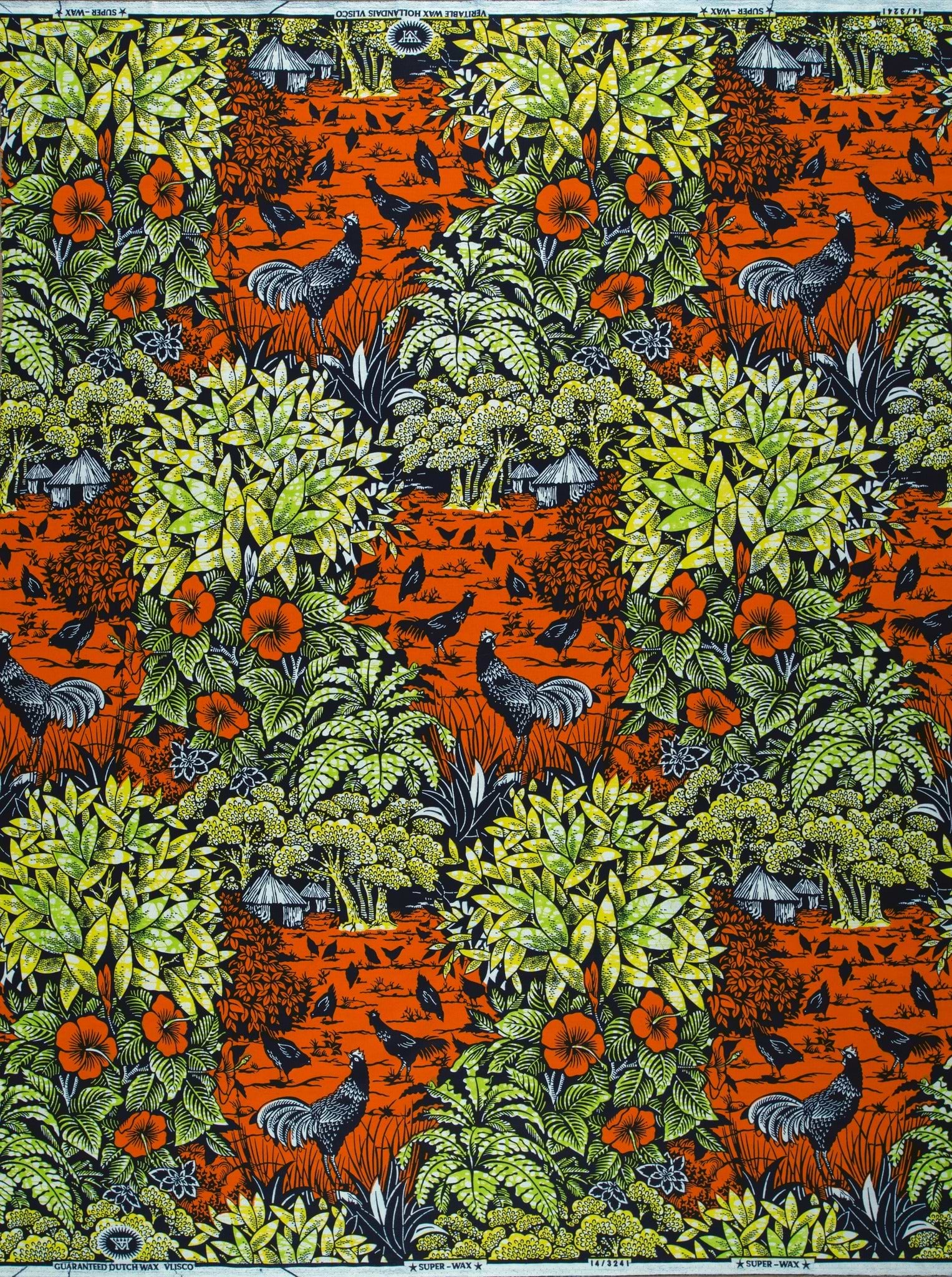 Vibrant orange green patterned fabric super-wax vl03241.173