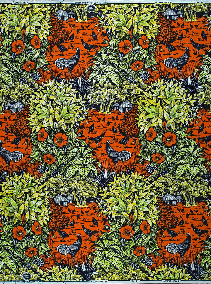 Vibrant orange green patterned fabric super-wax vl03241.173