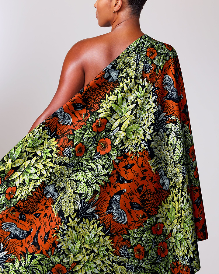 Vibrant one-shoulder wrap dress bold super-wax vl03241.173