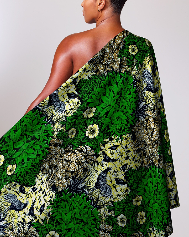 Vibrant green black patterned one-shoulder super-wax vl03241.207