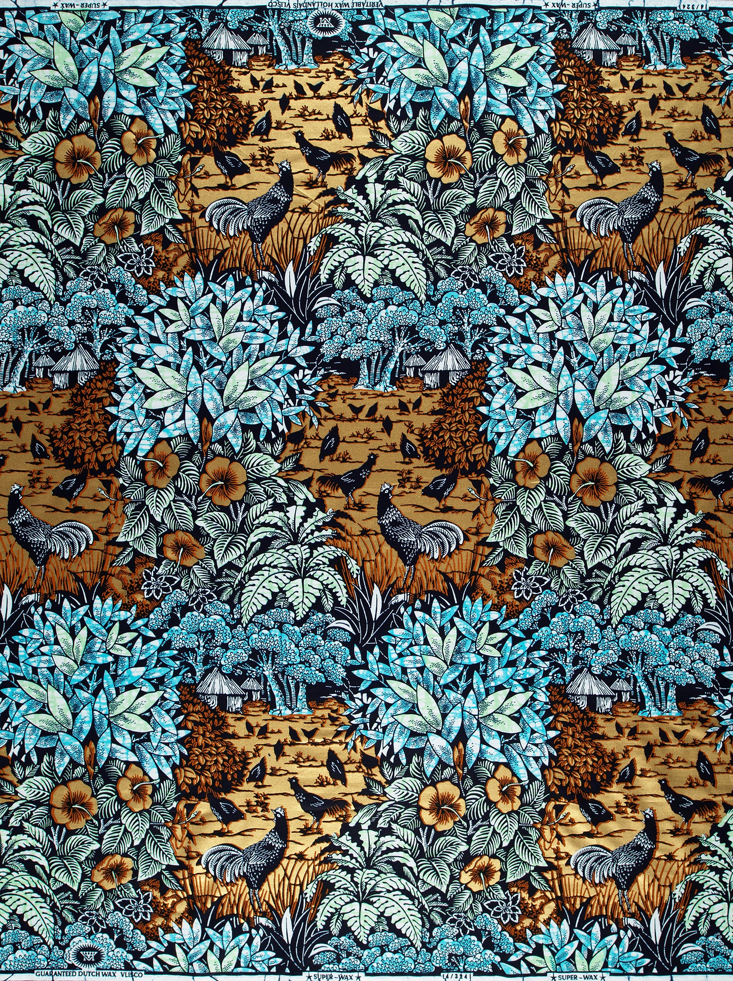 Vibrant turquoise brown patterned fabric super-wax vl03241.291