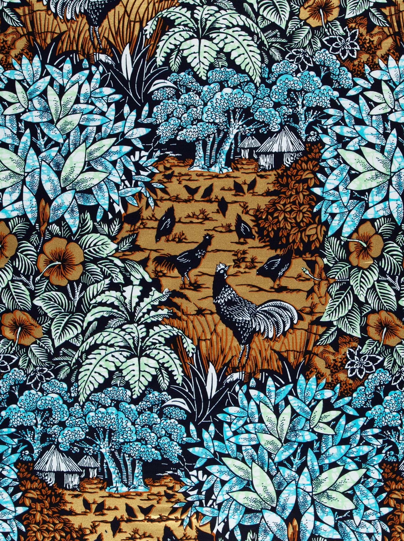 Vibrant blue brown tropical print super-wax vl03241.291