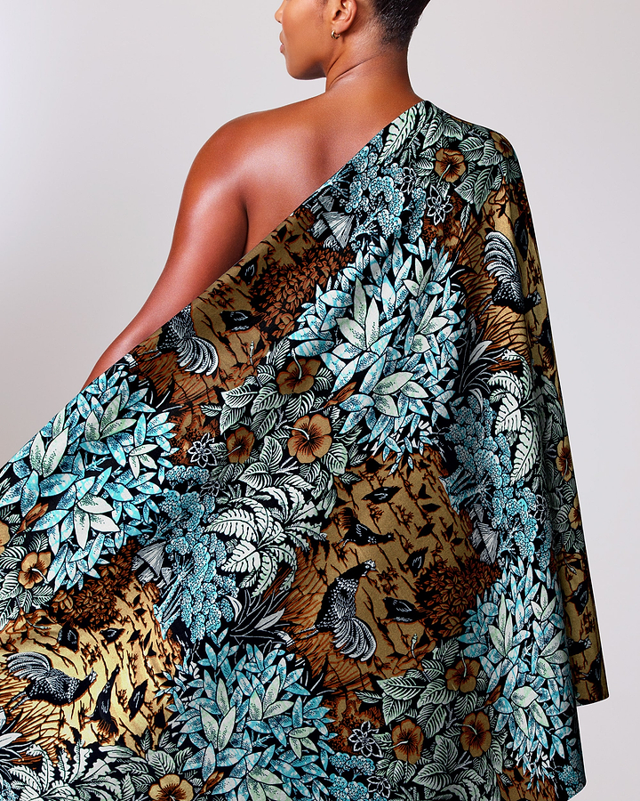 Vibrant one-shoulder wrap dress rich super-wax vl03241.291