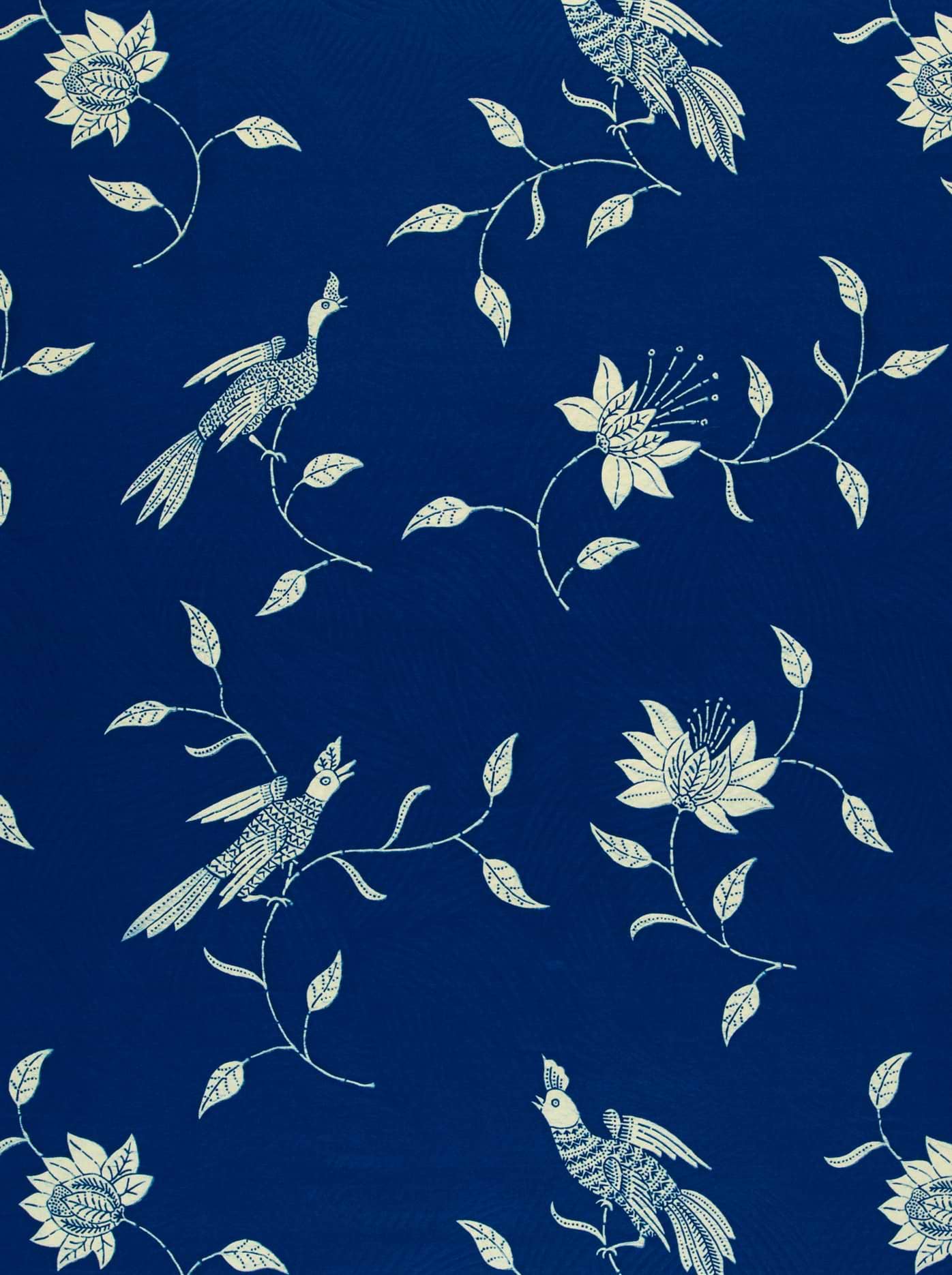 Deep blue wallpaper intricate white wax hollandais vl03366.020