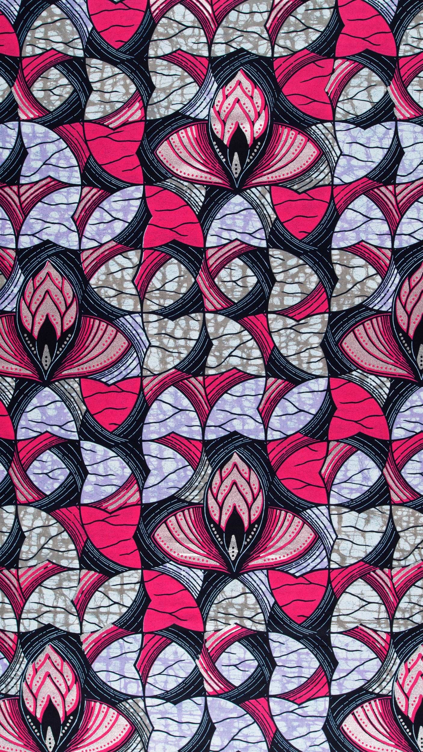 Vibrant pink lavender floral-patterned fabric super-wax vl03491.012