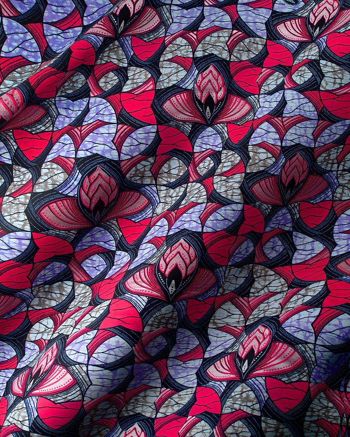 Vibrant red purple black floral-patterned super-wax vl03491.012