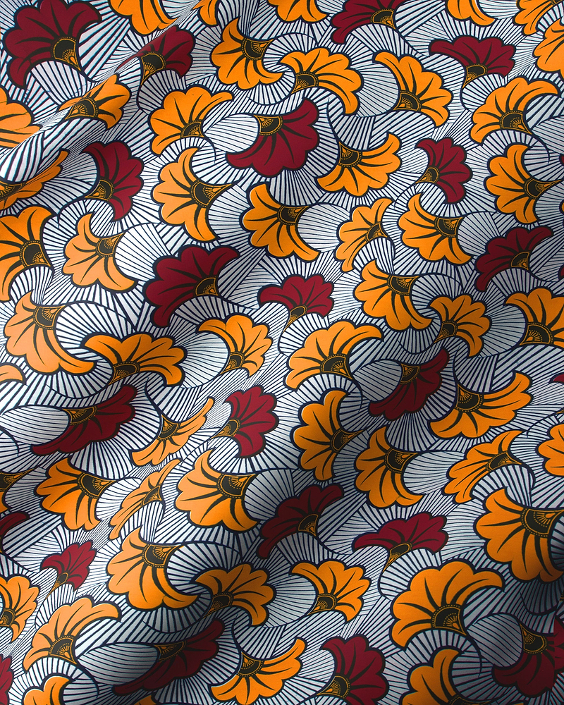 Vibrant orange deep red floral-patterned wax hollandais vl03541.225