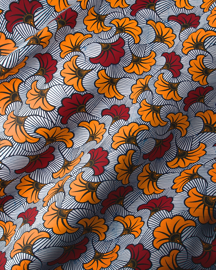 Vibrant orange deep red floral-patterned wax hollandais vl03541.226