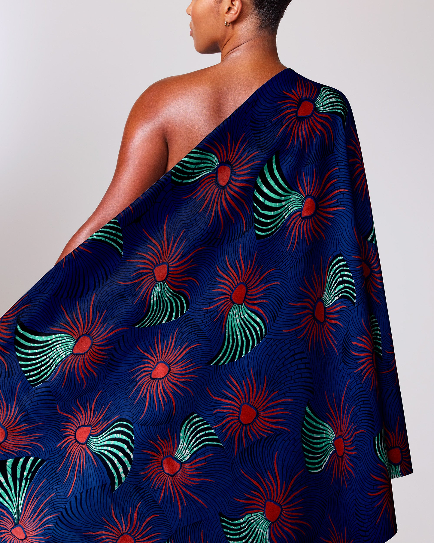 Vibrant navy blue one-shoulder wrap wax hollandais vl03586.122