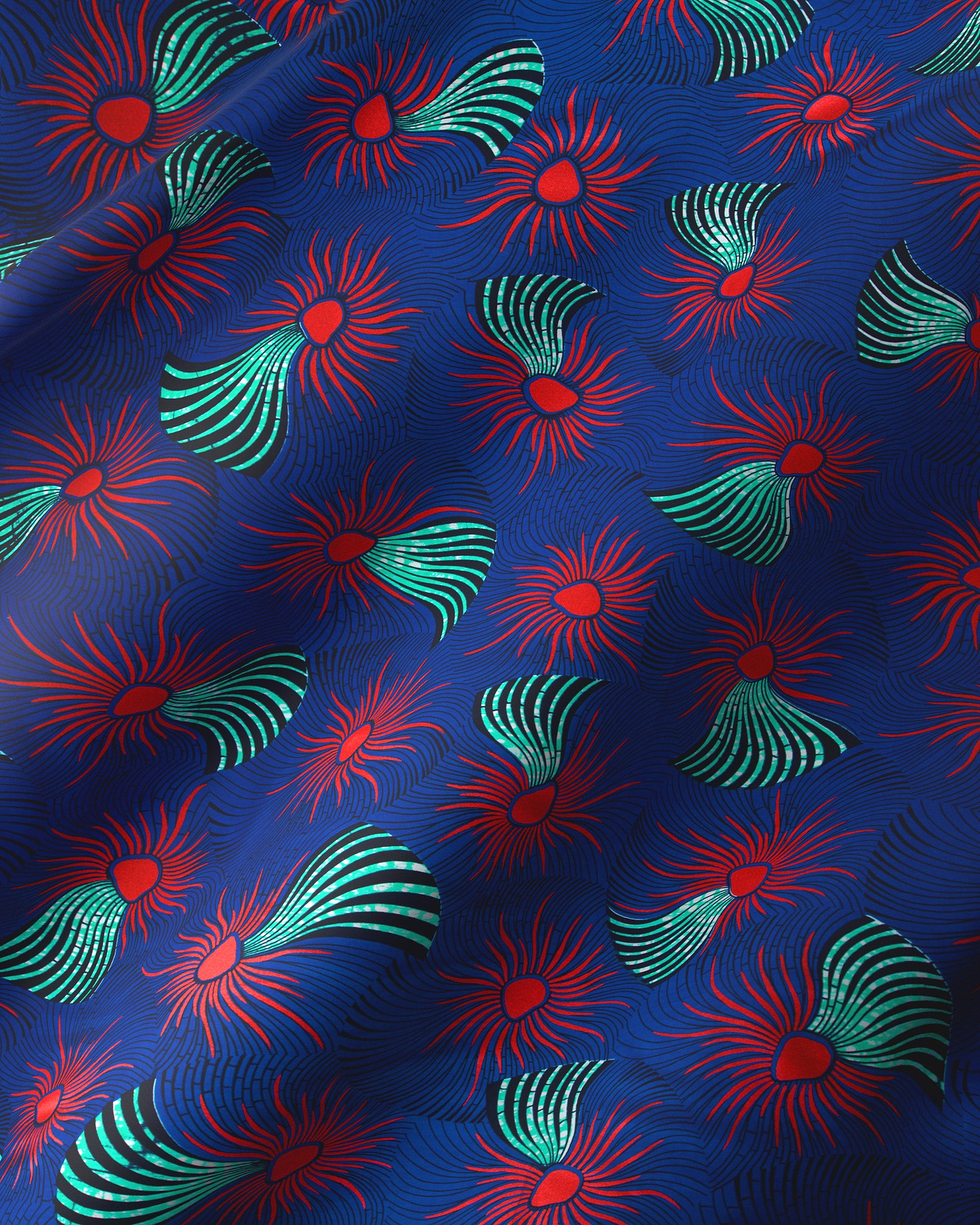 Vibrant blue fabric pattern red wax hollandais vl03586.122