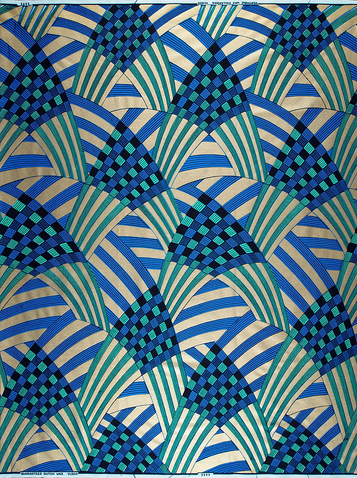 Blue teal geometric patterned fabric wax hollandais vl03595.040