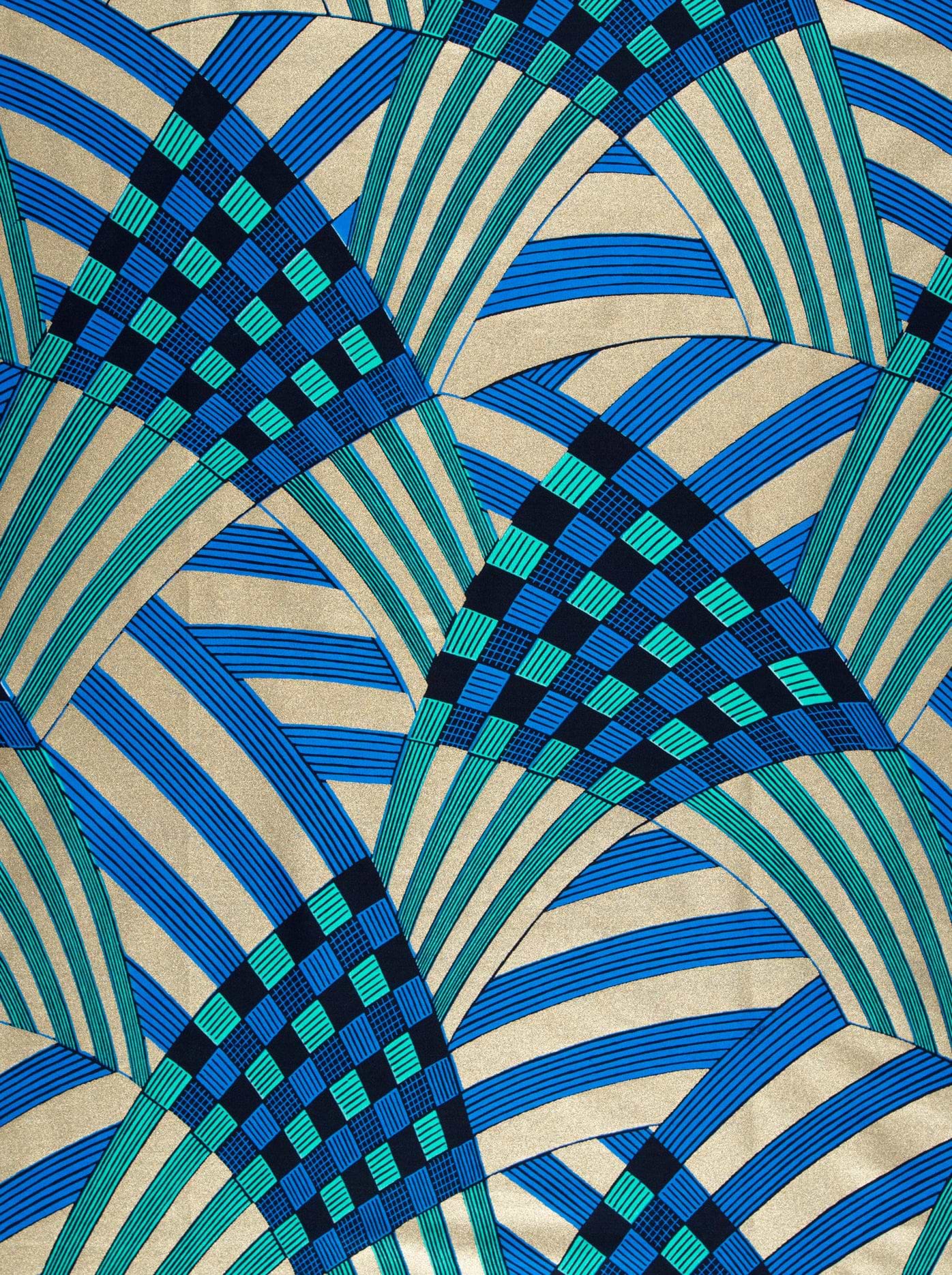 Blue teal geometric patterned fabric wax hollandais vl03595.040