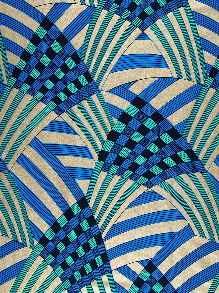 Blue teal geometric patterned fabric wax hollandais vl03595.040
