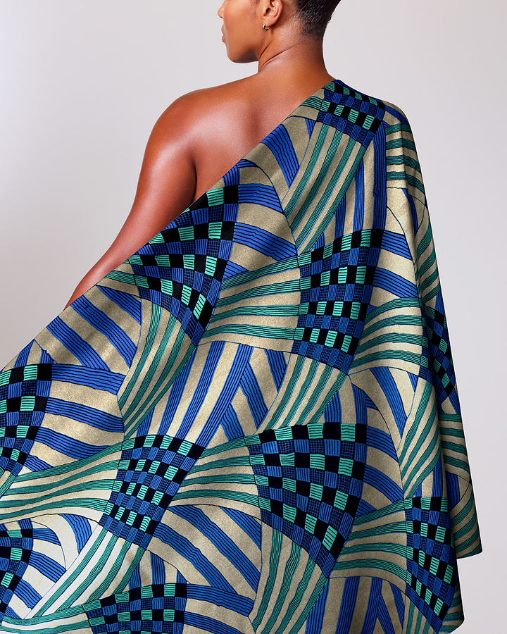 Vibrant one-shoulder wrap dress bold wax hollandais vl03595.040